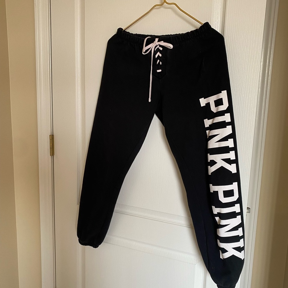 PINK Victoria's Secret Black Sweatpants with White Logo Tag